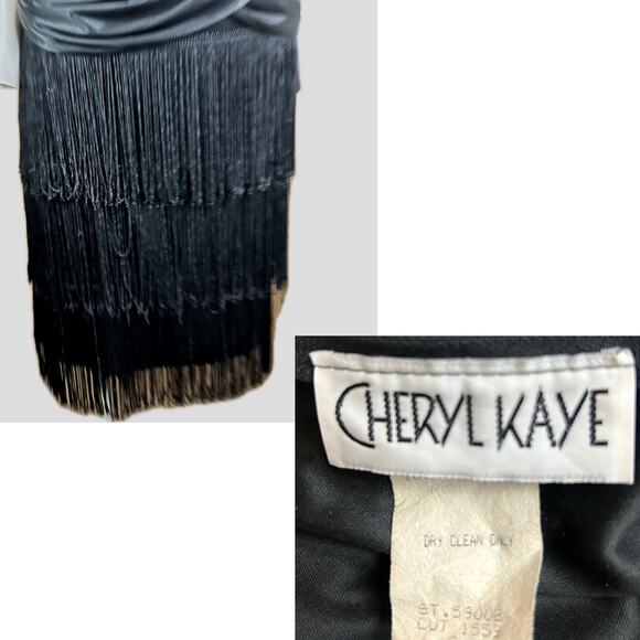 Vintage 1980s Black Sleeveless Tiered Draped Fringe Party Dress / XS - Picture 4 of 4